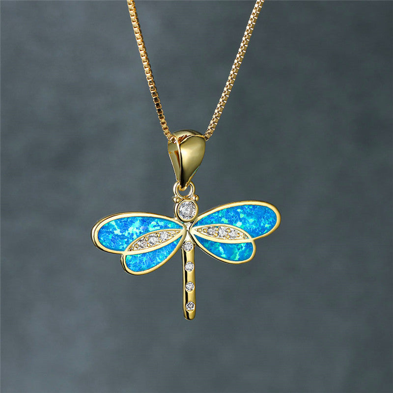 Collier de Libellule en Or avec Opale