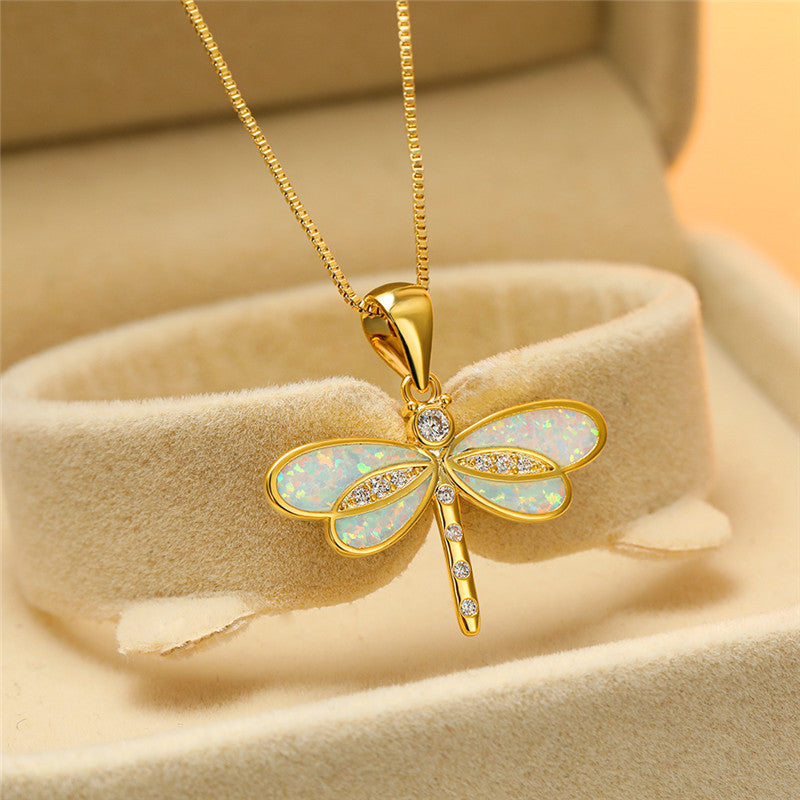 Collier de Libellule en Or avec Opale