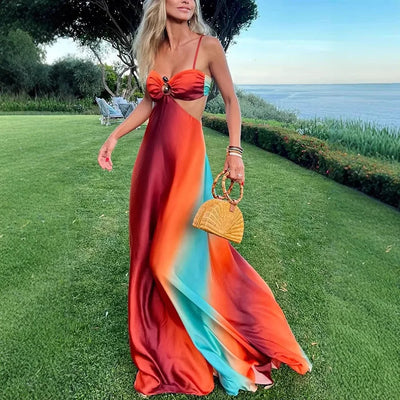 Kira | Robe Maxi en Satin avec Devant Noué