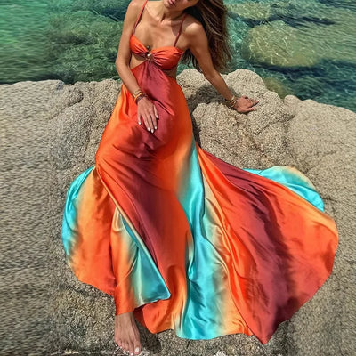 Kira | Robe Maxi en Satin avec Devant Noué
