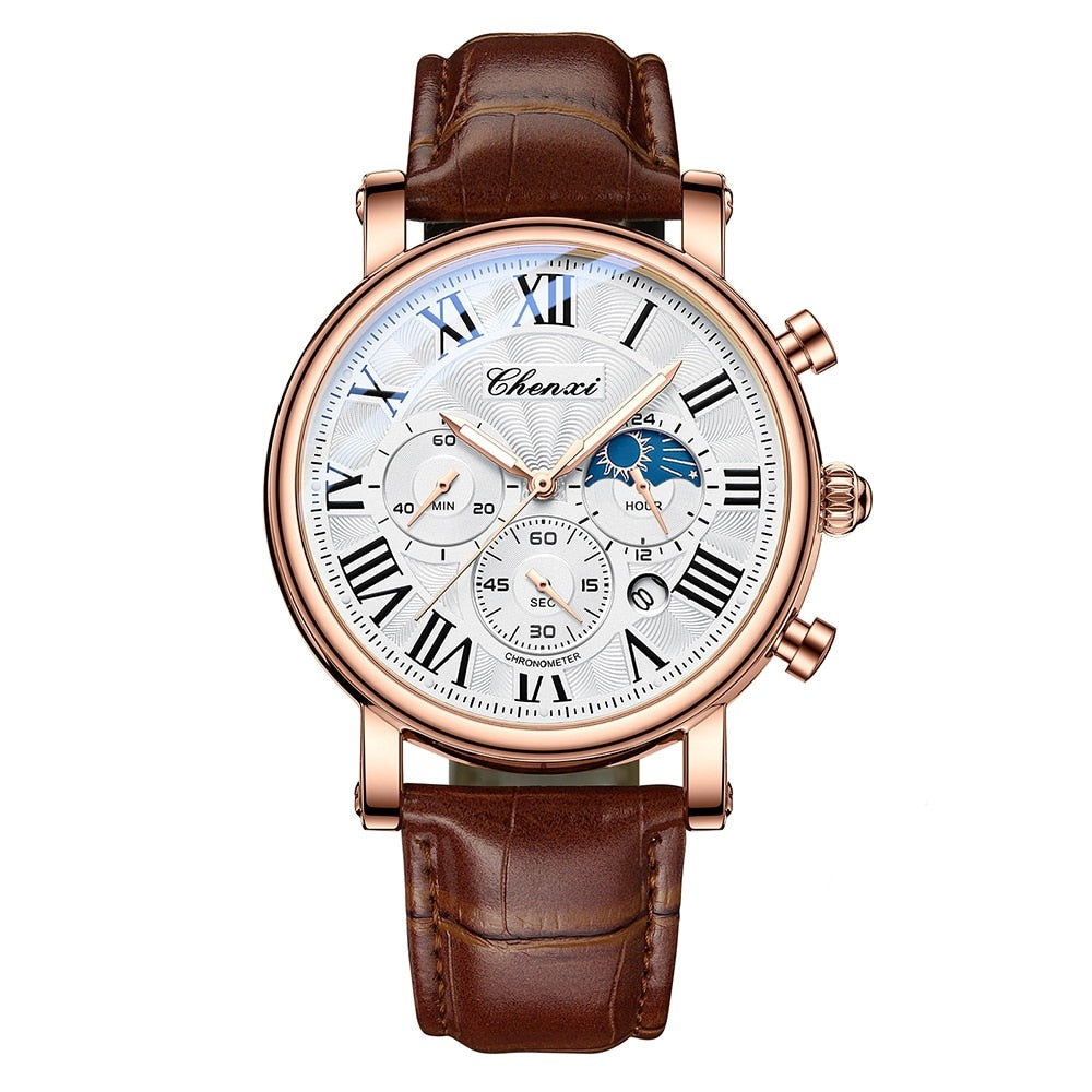 Montre Quartz avec Bracelet en Cuir de Luxe