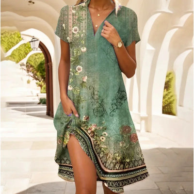 Carla™ | Élégant robe florale avec boutons et décolleté en V