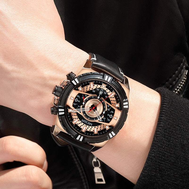Montre de Sport Militaire Chronographe Quartz de Luxe en Cuir