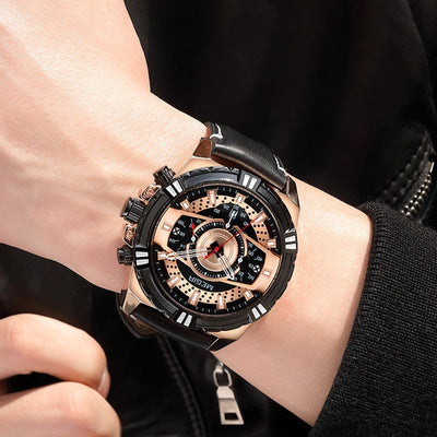 Montre de Sport Militaire Chronographe Quartz de Luxe en Cuir