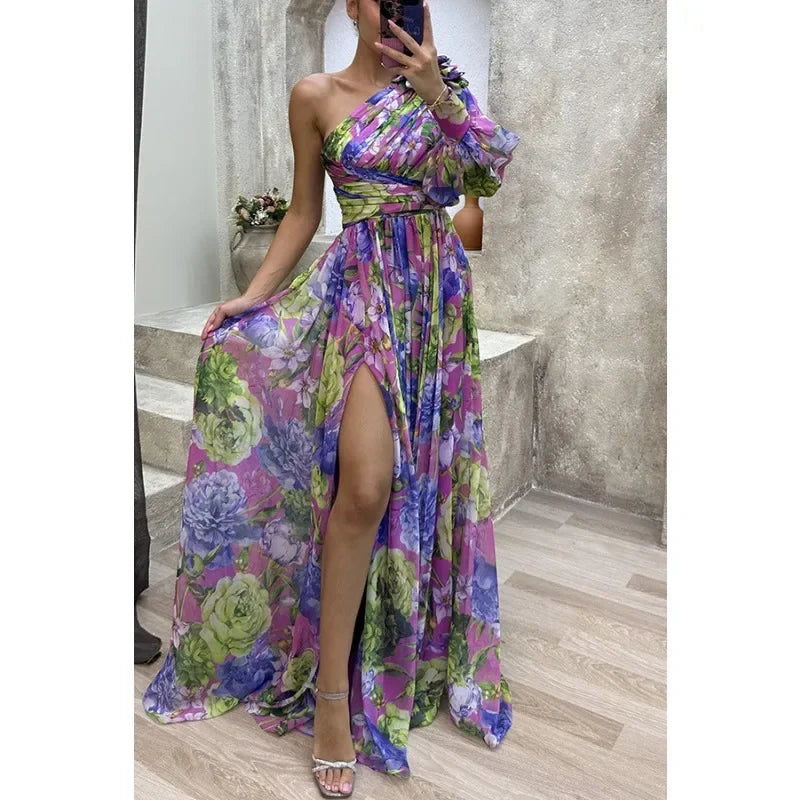 Aby | Élégante Robe Florale à Une Épaule