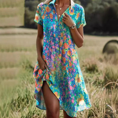 Carla™ | Élégant robe florale avec boutons et décolleté en V
