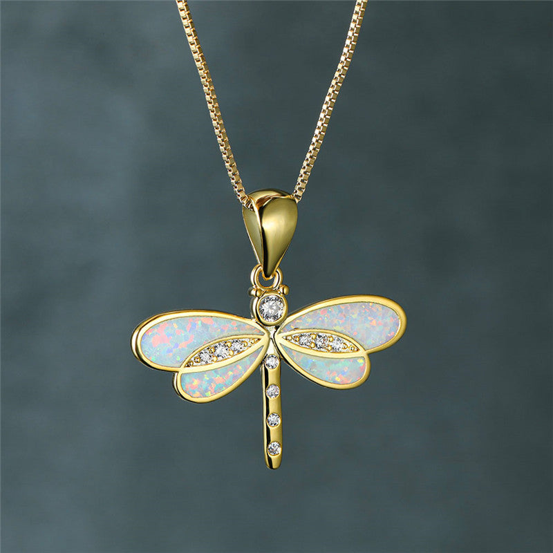 Collier de Libellule en Or avec Opale