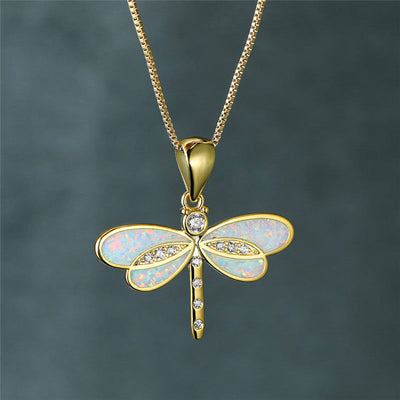 Collier de Libellule en Or avec Opale