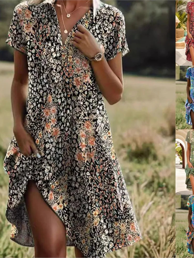 Carla™ | Élégant robe florale avec boutons et décolleté en V
