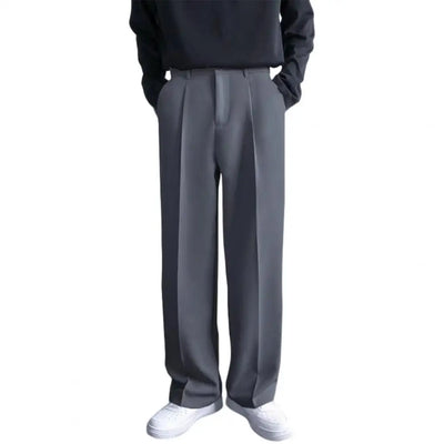 Populaire Zakelijke Broek Losse Werkkleding Effen Genaaid Lente Herfst Halverwege De Taille Rechte Wijde Pijpen Casual Broek
