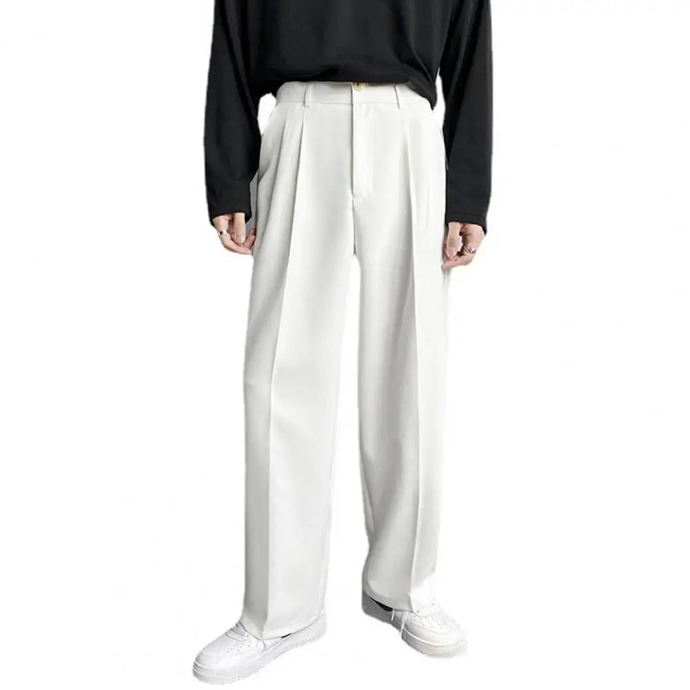 Populaire Zakelijke Broek Losse Werkkleding Effen Genaaid Lente Herfst Halverwege De Taille Rechte Wijde Pijpen Casual Broek