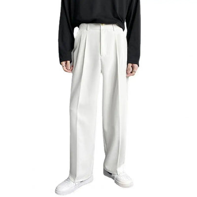 Populaire Zakelijke Broek Losse Werkkleding Effen Genaaid Lente Herfst Halverwege De Taille Rechte Wijde Pijpen Casual Broek