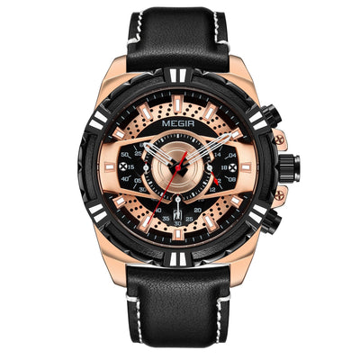 Montre de Sport Militaire Chronographe Quartz de Luxe en Cuir
