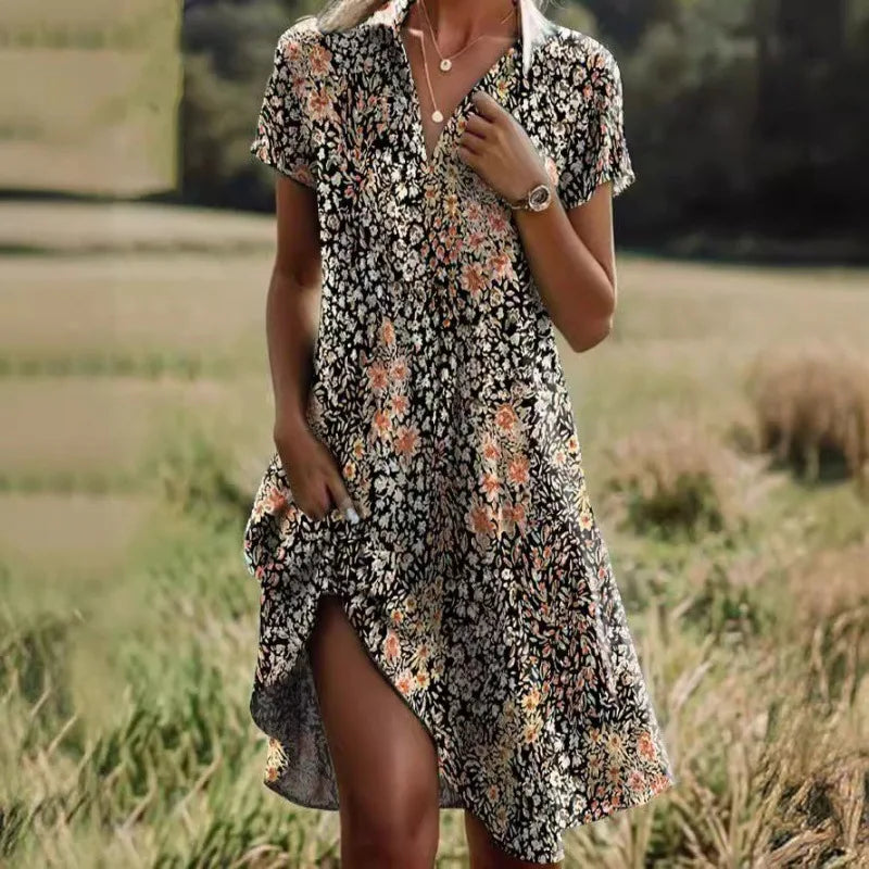 Carla™ | Élégant robe florale avec boutons et décolleté en V