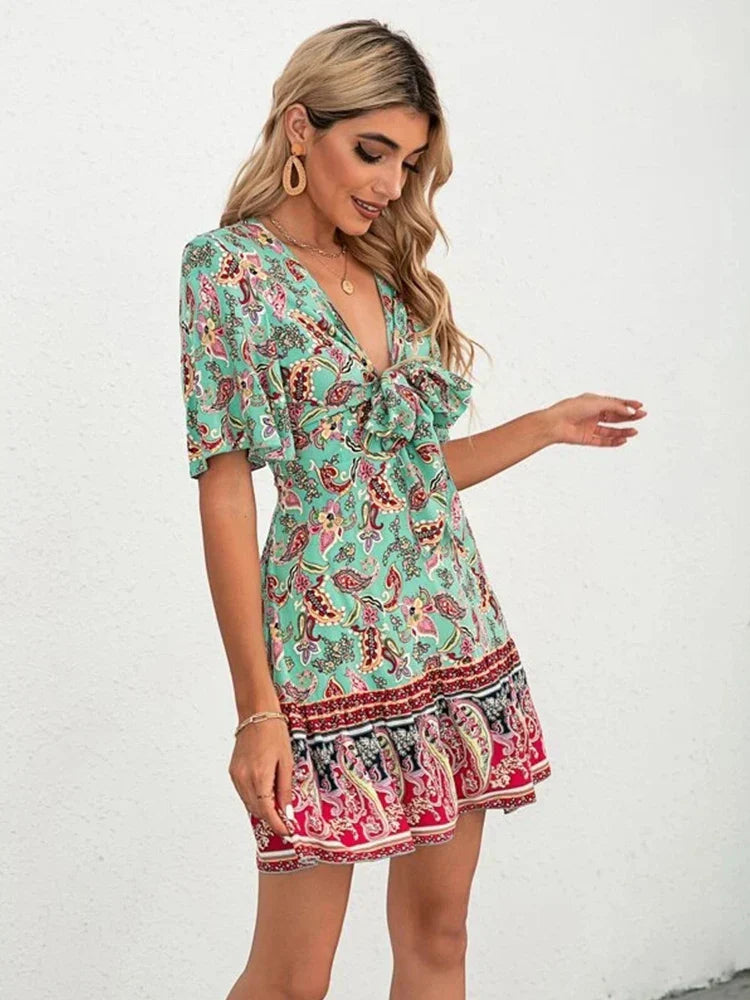 Sarah | Robe Fleurie avec Nœud Frontal