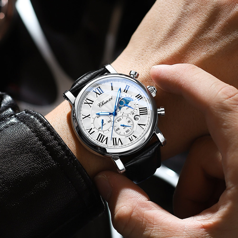 Montre Quartz avec Bracelet en Cuir de Luxe