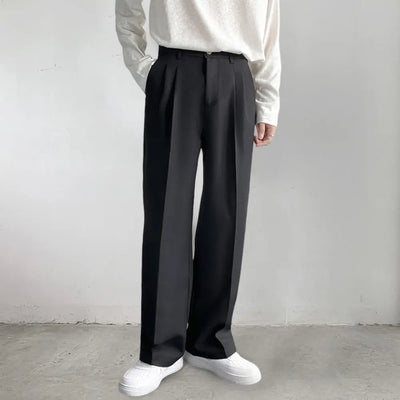 Populaire Zakelijke Broek Losse Werkkleding Effen Genaaid Lente Herfst Halverwege De Taille Rechte Wijde Pijpen Casual Broek