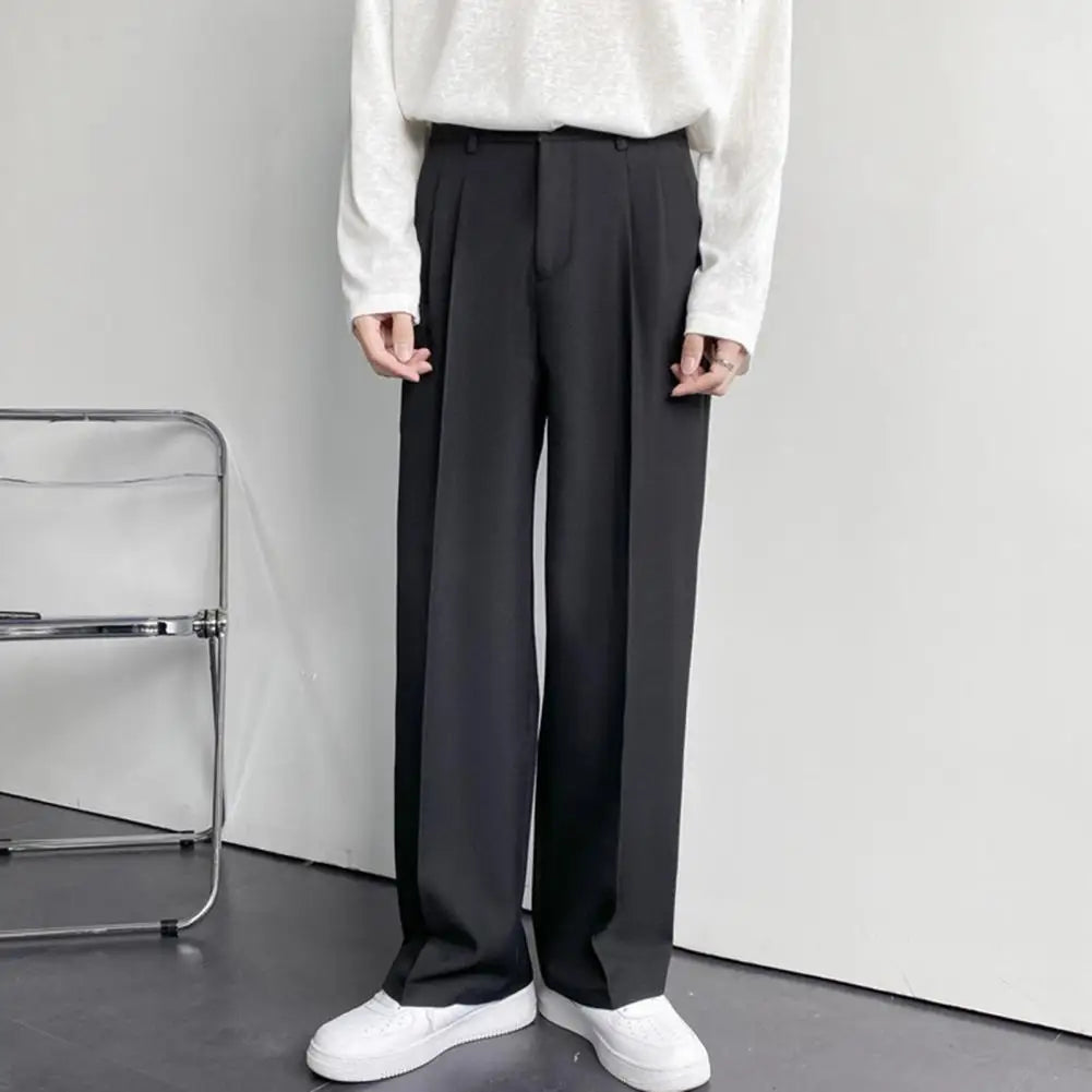 Populaire Zakelijke Broek Losse Werkkleding Effen Genaaid Lente Herfst Halverwege De Taille Rechte Wijde Pijpen Casual Broek