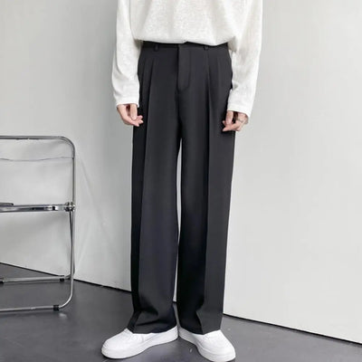Populaire Zakelijke Broek Losse Werkkleding Effen Genaaid Lente Herfst Halverwege De Taille Rechte Wijde Pijpen Casual Broek