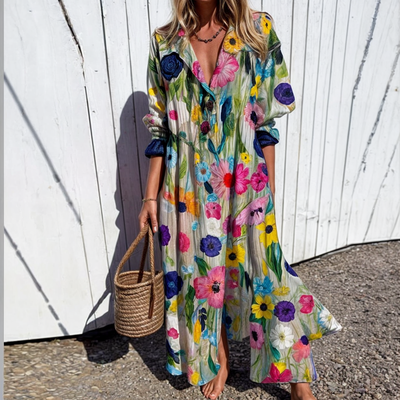 Odessa | Robe Fleurie avec Boutons et Longueur Maxi