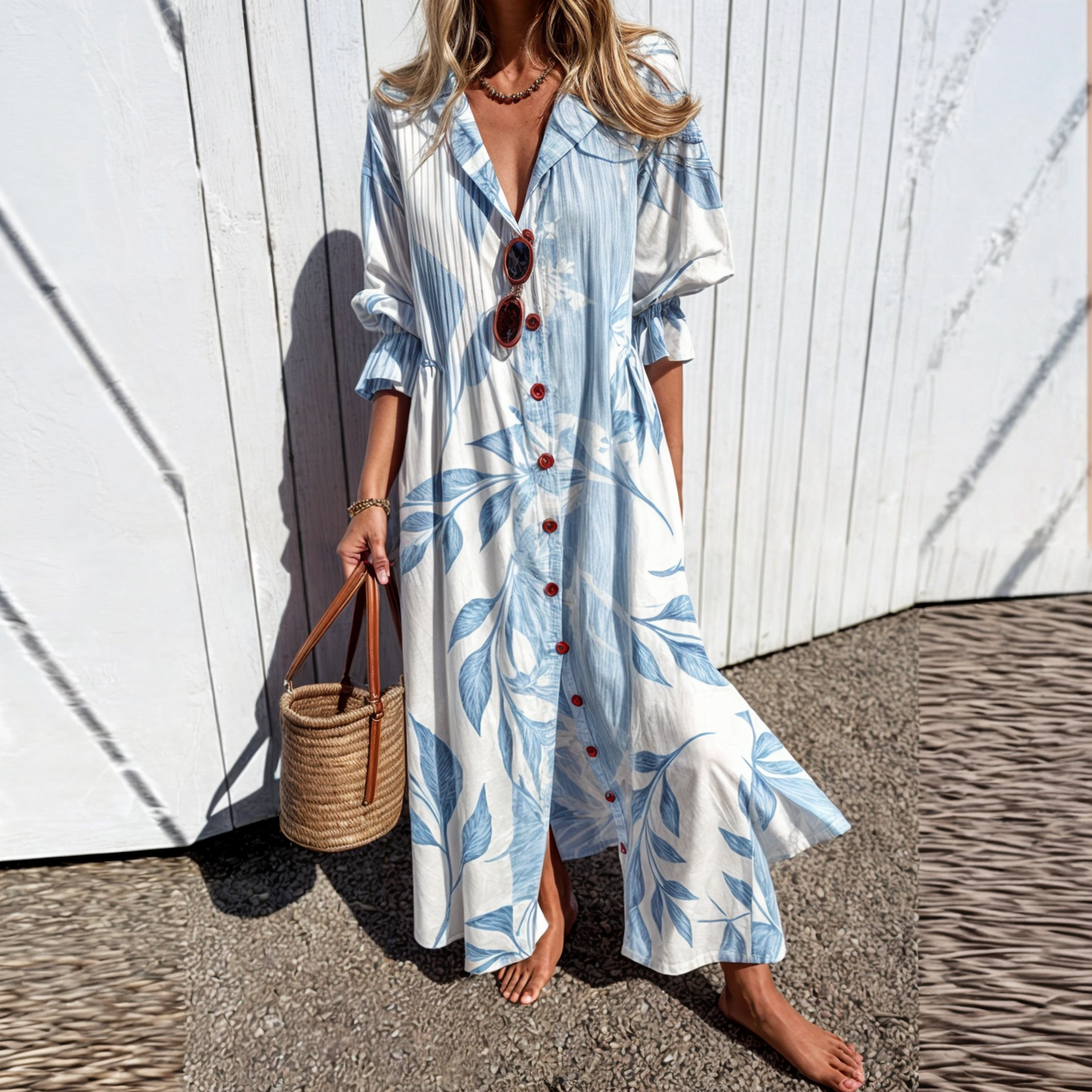 Odessa | Robe Fleurie avec Boutons et Longueur Maxi