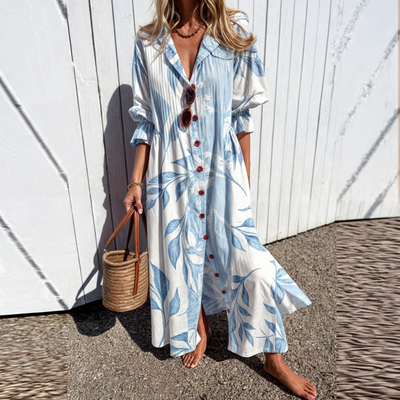 Odessa | Robe Fleurie avec Boutons et Longueur Maxi
