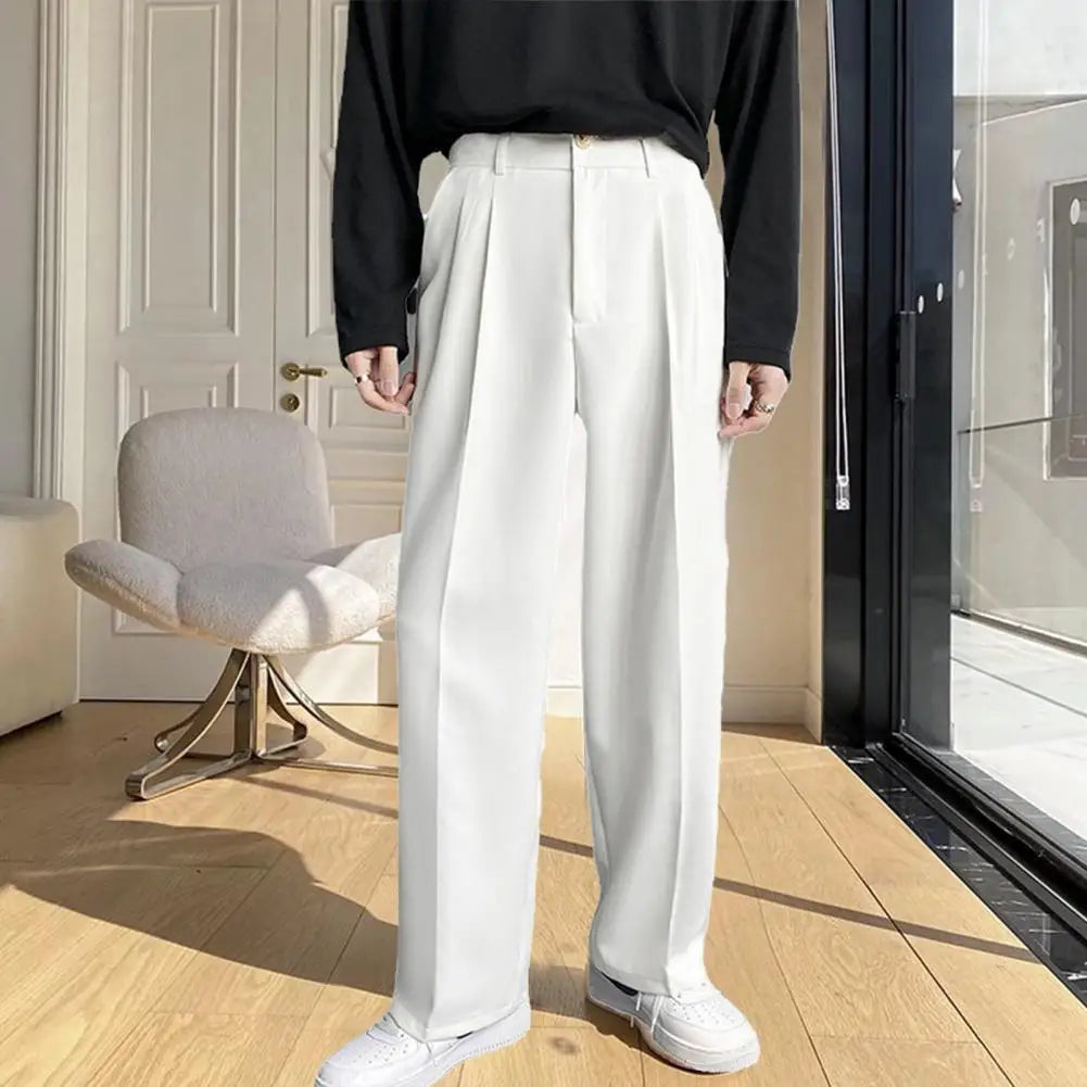 Populaire Zakelijke Broek Losse Werkkleding Effen Genaaid Lente Herfst Halverwege De Taille Rechte Wijde Pijpen Casual Broek