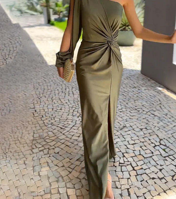 Alisa - Robe longue de luxe à épaule unique pour femme