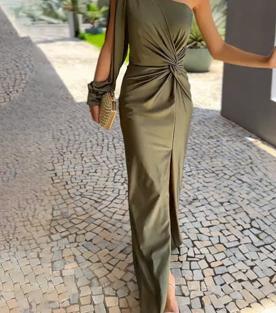Alisa - Robe longue de luxe à épaule unique pour femme