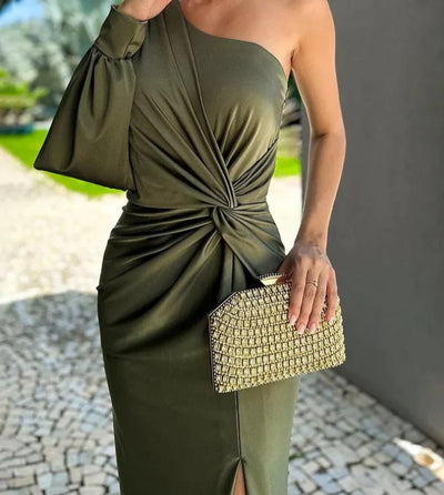 Alisa - Robe longue de luxe à épaule unique pour femme