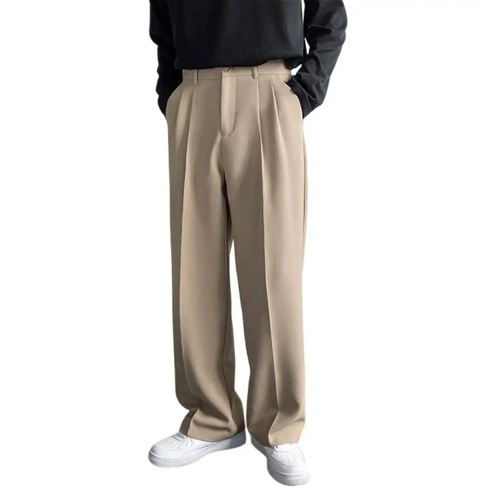 Populaire Zakelijke Broek Losse Werkkleding Effen Genaaid Lente Herfst Halverwege De Taille Rechte Wijde Pijpen Casual Broek
