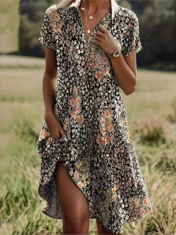 Carla™ | Élégant robe florale avec boutons et décolleté en V