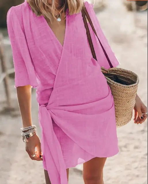 Angelin™ | Robe en Lin avec Décolleté en V
