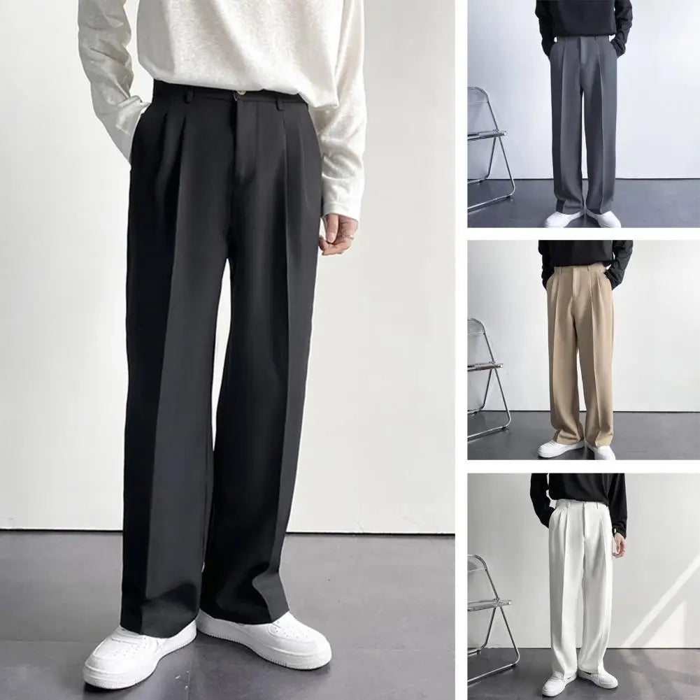 Populaire Zakelijke Broek Losse Werkkleding Effen Genaaid Lente Herfst Halverwege De Taille Rechte Wijde Pijpen Casual Broek