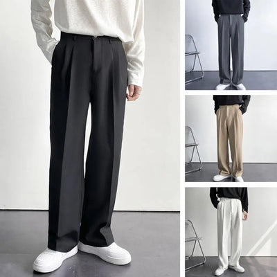 Populaire Zakelijke Broek Losse Werkkleding Effen Genaaid Lente Herfst Halverwege De Taille Rechte Wijde Pijpen Casual Broek