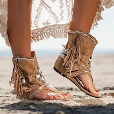 Victoria™ - Sandales Boho à Franges Rétro