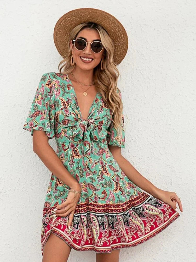 Sarah | Robe Fleurie avec Nœud Frontal