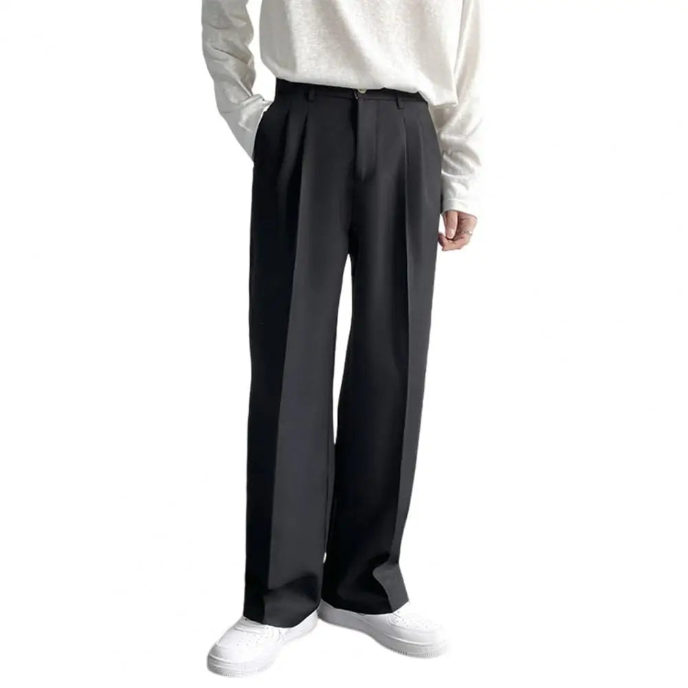 Populaire Zakelijke Broek Losse Werkkleding Effen Genaaid Lente Herfst Halverwege De Taille Rechte Wijde Pijpen Casual Broek