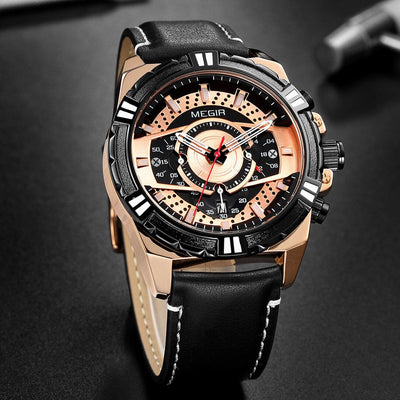 Montre de Sport Militaire Chronographe Quartz de Luxe en Cuir