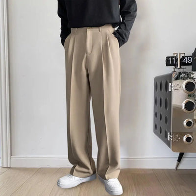 Populaire Zakelijke Broek Losse Werkkleding Effen Genaaid Lente Herfst Halverwege De Taille Rechte Wijde Pijpen Casual Broek