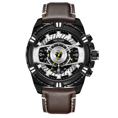 Montre de Sport Militaire Chronographe Quartz de Luxe en Cuir