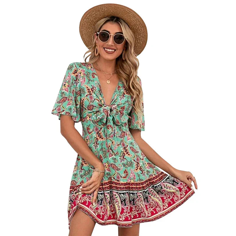 Sarah | Robe Fleurie avec Nœud Frontal