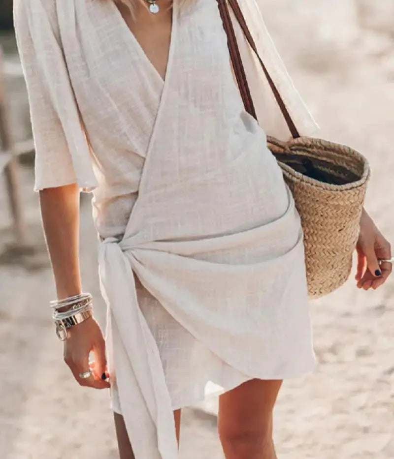 Angelin™ | Robe en Lin avec Décolleté en V