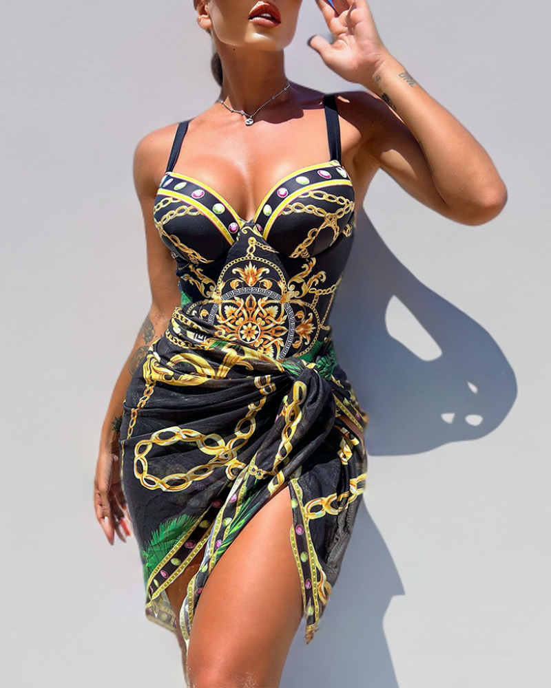 Darius – Monokini avec effet push-up et jupe de plage assortie