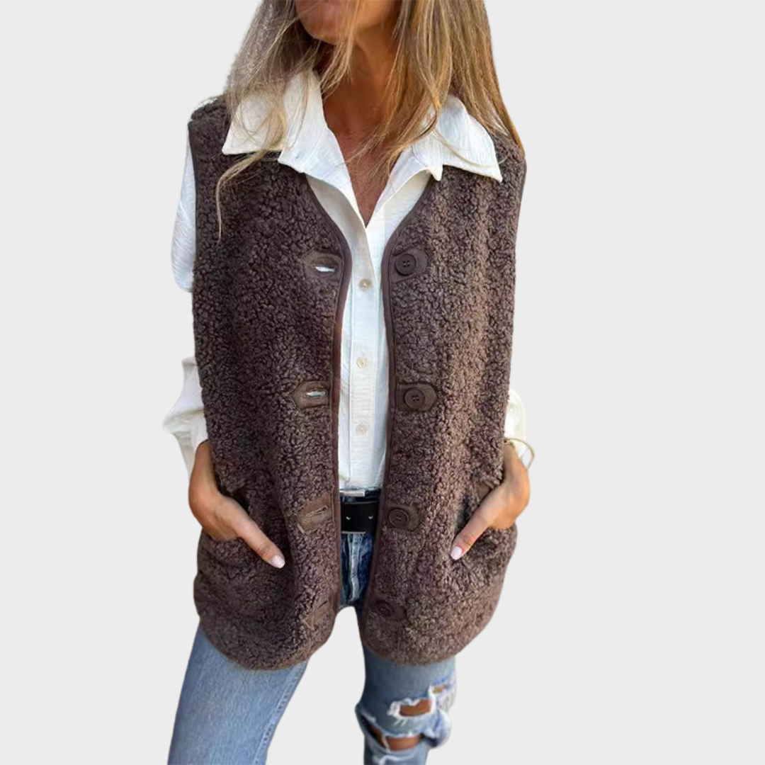 Eva - Cardigan boutonné sans manches en laine chaude