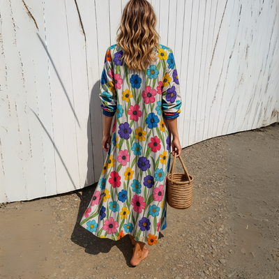 Odessa | Robe Fleurie avec Boutons et Longueur Maxi