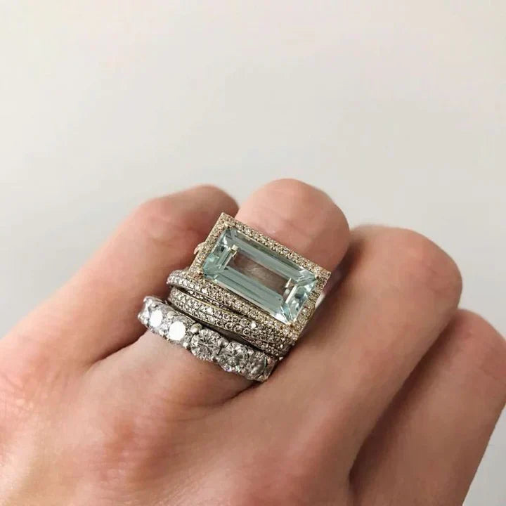 Ensemble de Bagues en Verre Turquoise Vintage