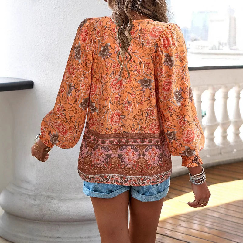 Sallie™ | Haut Bohémien Fluide avec Motif Floral