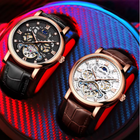 Montre automatique mécanique en cuir d'affaires