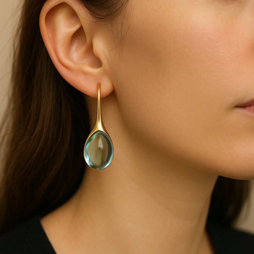 Boucles d'Oreilles en Cristal en Or et Argent